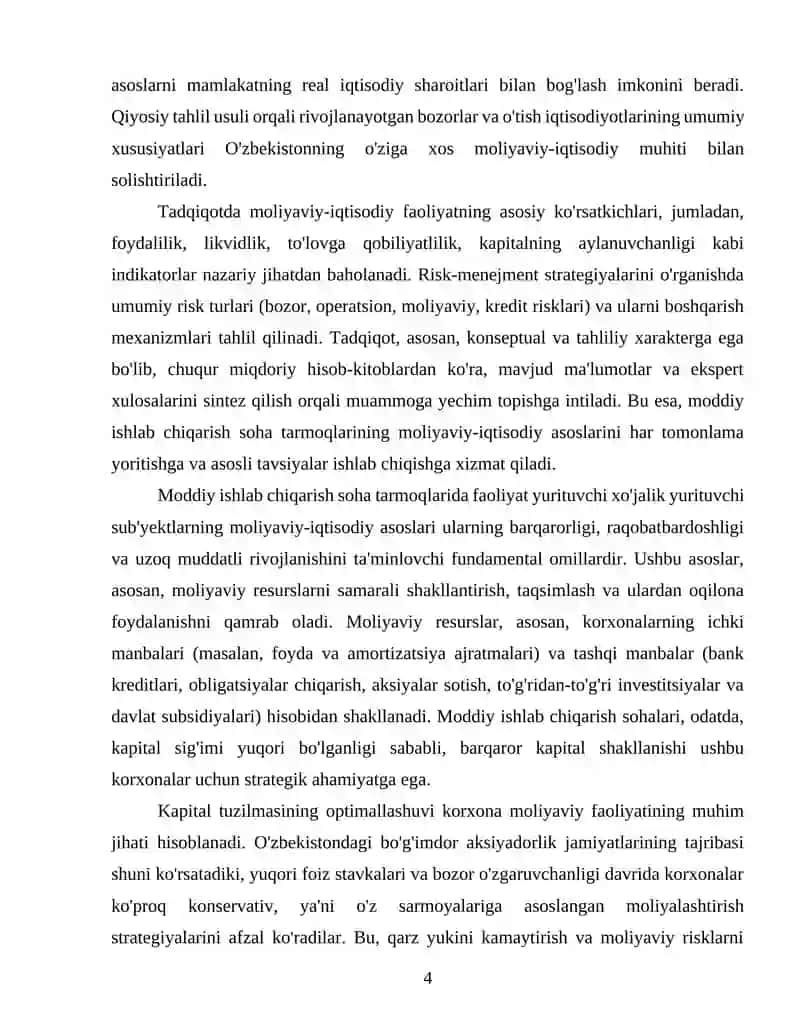Moddiy soha tarmoqlarida xoʼjalik yurituvchi subʼyektlar faoliyatining moliyaviy-iqtisodiy asoslari 4