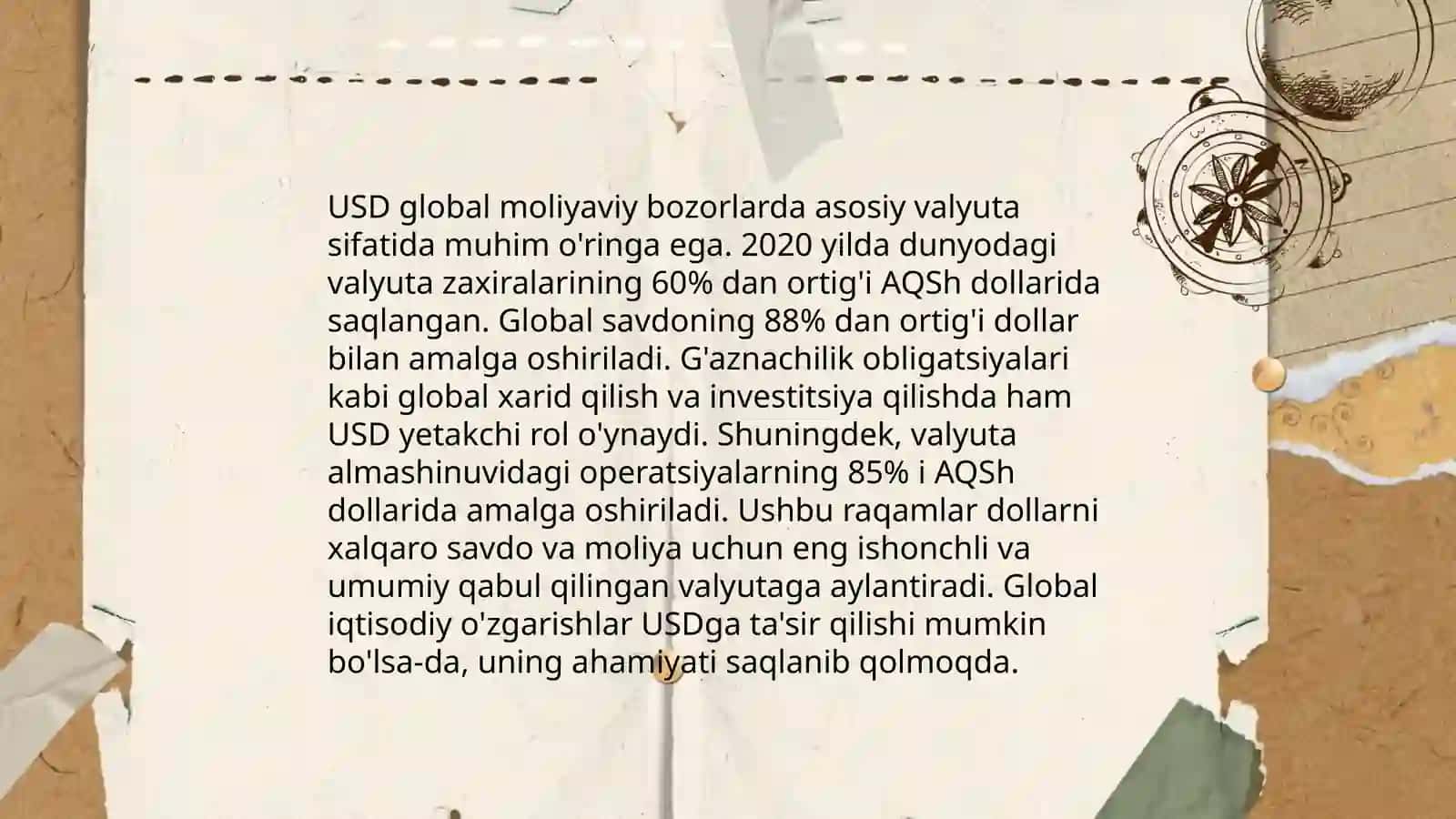 Amerika dollari (USD) ning global iqtisodiyotdagi ro'li va ta'siri 4