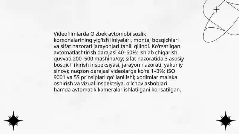 O'zbekistonda mavjud bo'lgan zamonaviy korxonalar bo'yicha videofilmlarni ko'rish va tahlil qilish 4