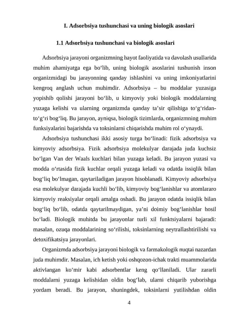 Adsorbsiya tushunchasi va uning biologik asoslari 4