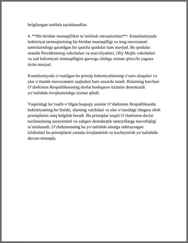 O'zbekistonda Hokimiyatlaning Bo'linish Tamoyili va Konseptual Asoslari 4