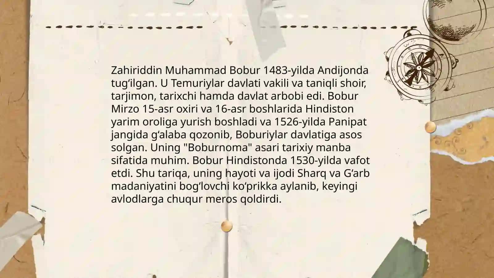 Mirzo Ulug'bek va Zahiriddin Muhammad Bobur fan madaniyat va ma'rifat taraqqiyotidagi vazifalari 4