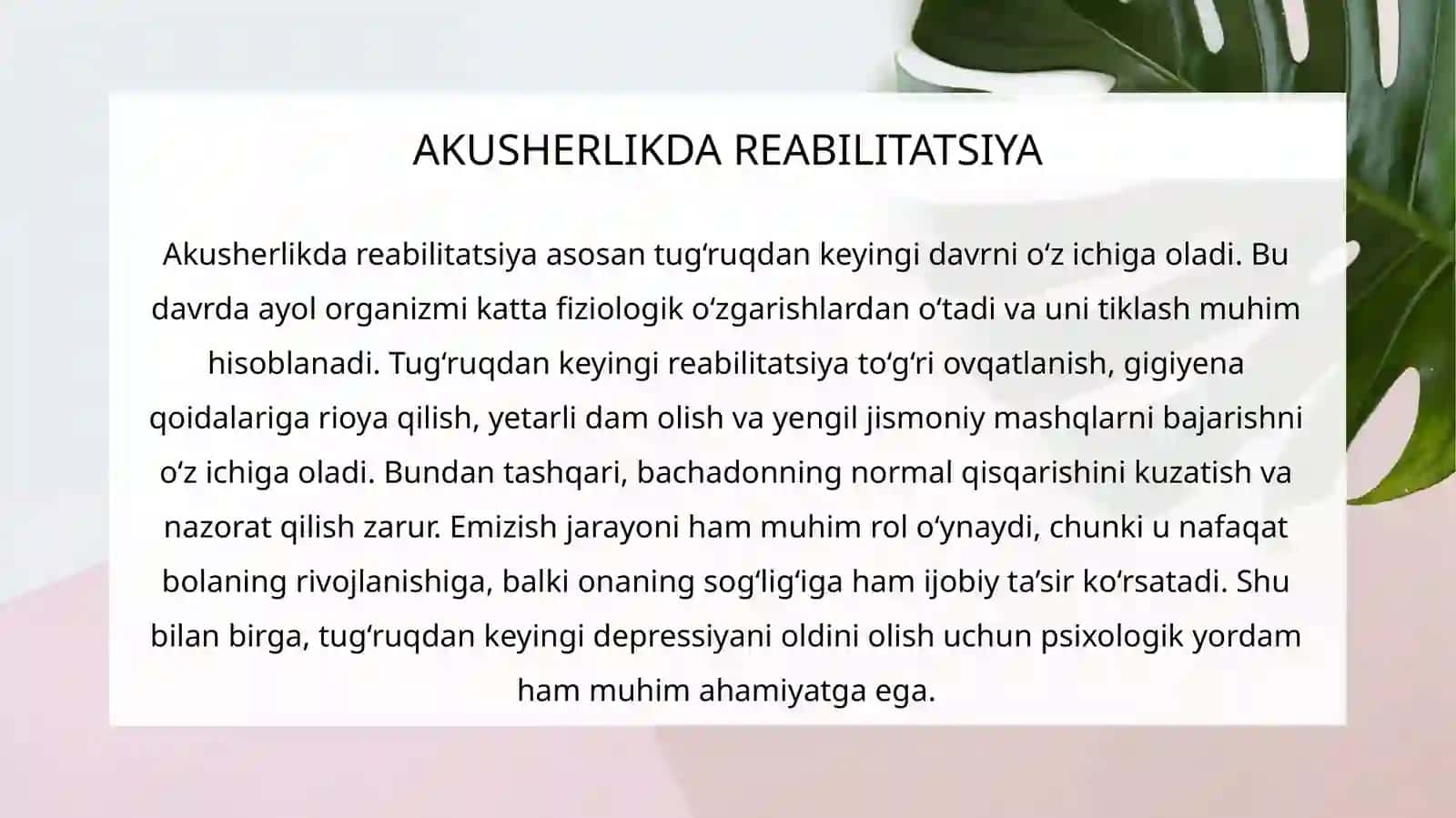 AKUSHERLIK VA GINEKOLOGIK KASALLIKLARDA REABILITATSIYA USULLARI 4
