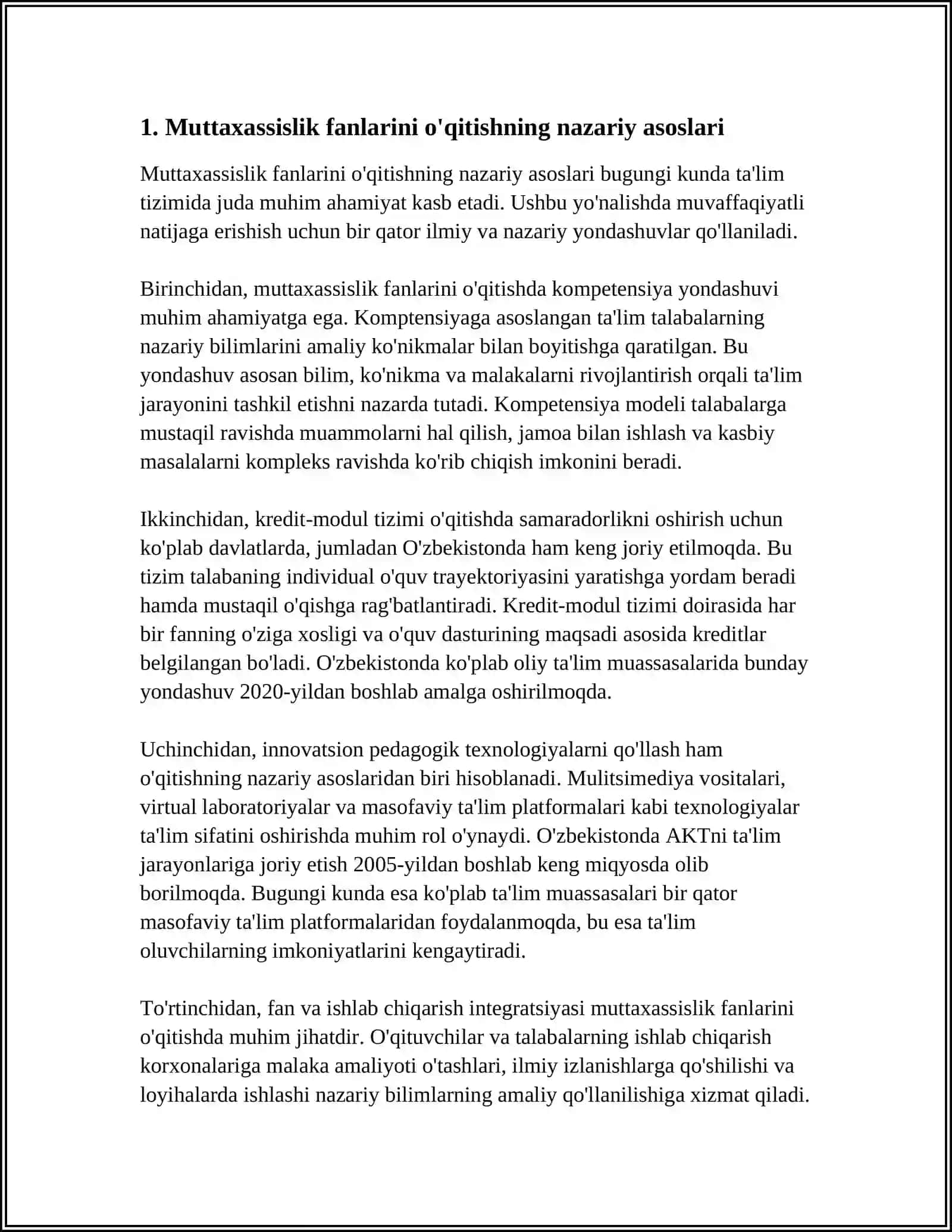 MUTTAXASSISLIK FANLARINI O'QITISH SHAKLLARINING UMUMIY TAVSIFI 4