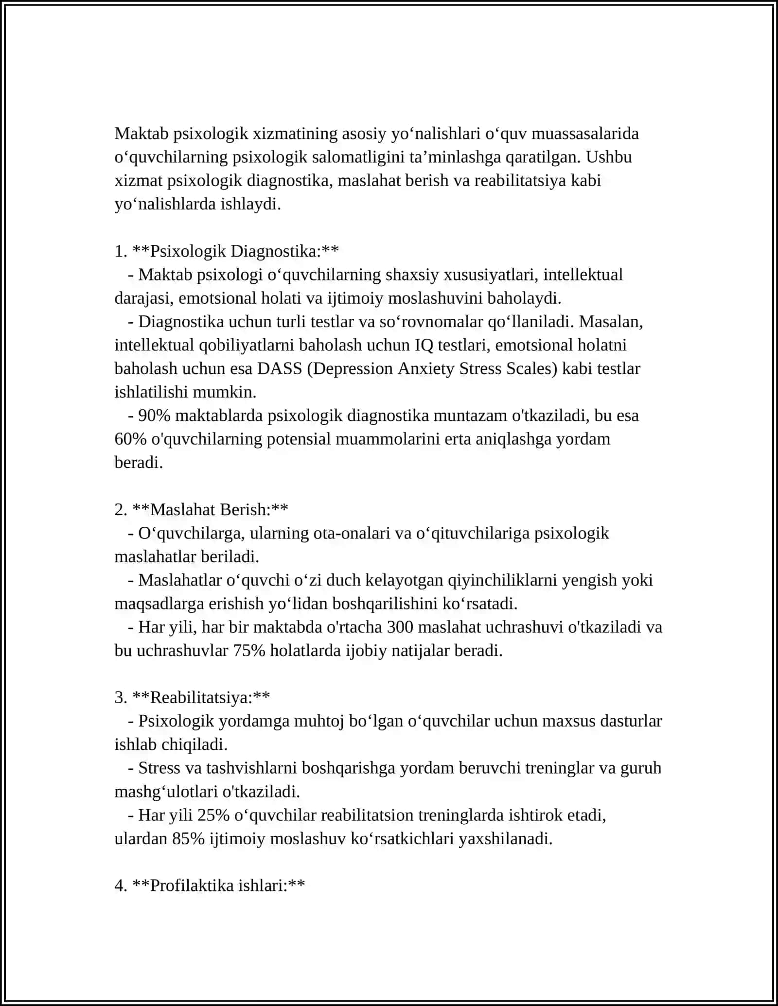 MAKTAB PSIXOLOGIK XIZMATIDA PSIXODIAGNOSTIKA 4