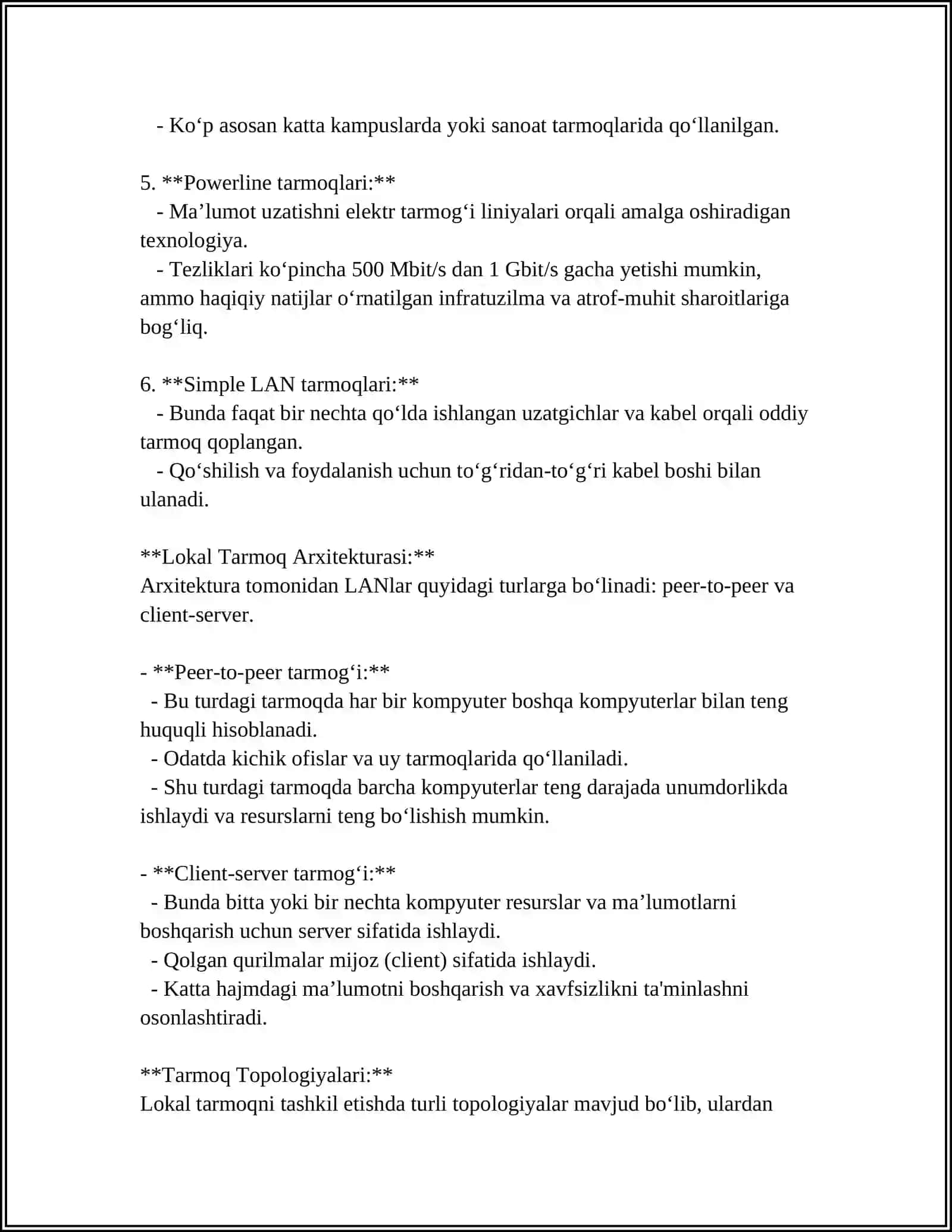 Lokal Tarmoq Turlari (Local Area Networks - LAN) 4
