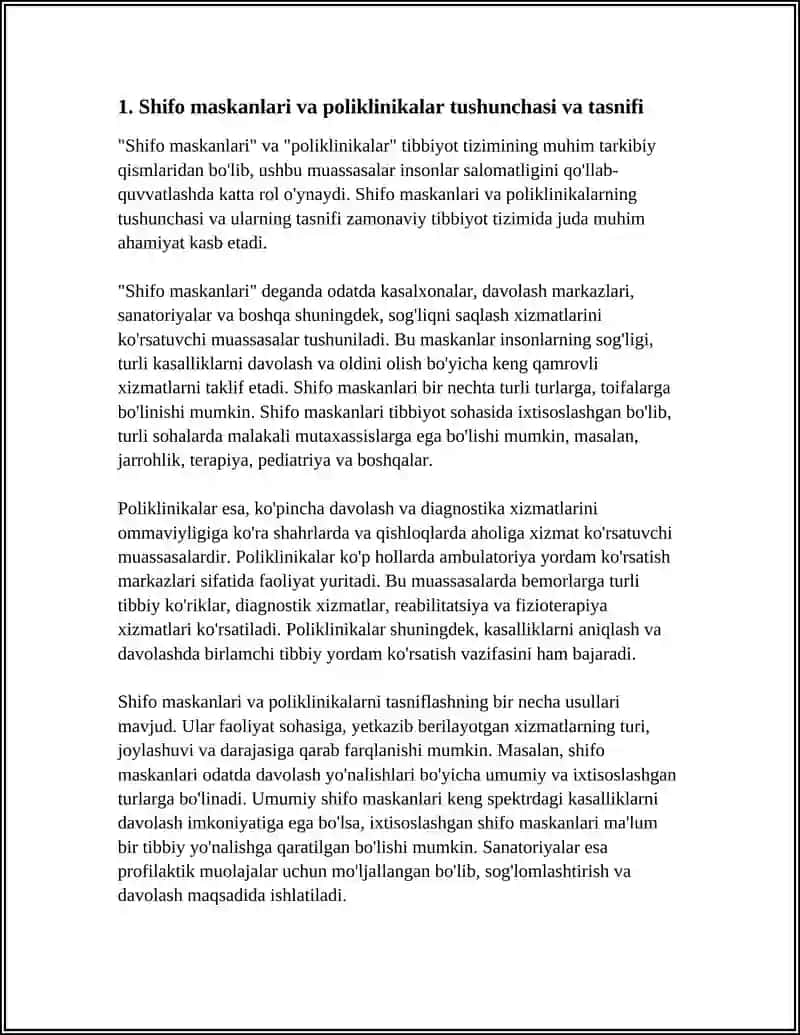 SHIFO MASKANLARI, POLIKLINIKALAR TIPOLOGIYASINI OʻRGANISH 4