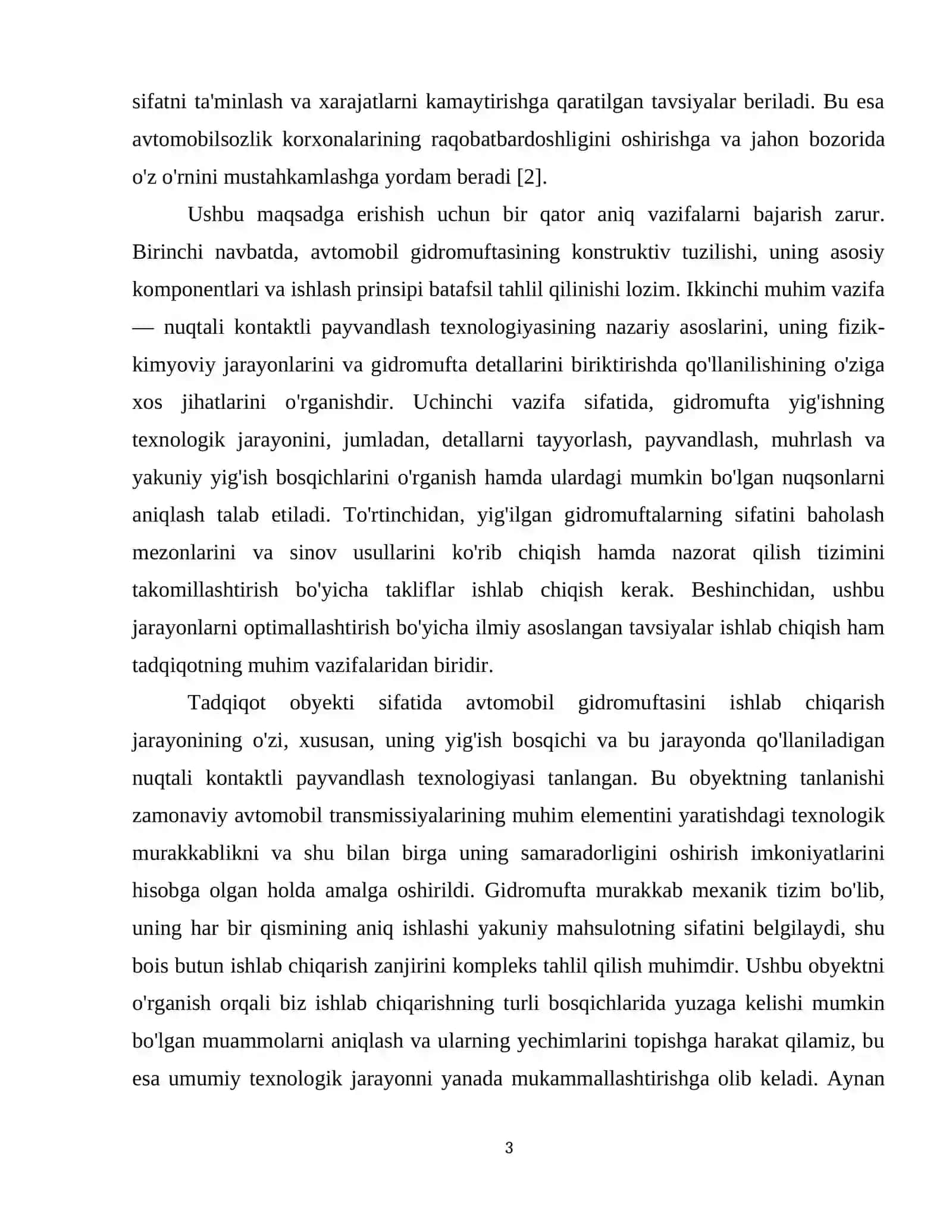 Avtomobil gidromuftasini yigʻish va nuqtali kontaktli payvandlash texnologik jarayoni haqida 25-30 varoqli hisobot tayyorlab bering. 4