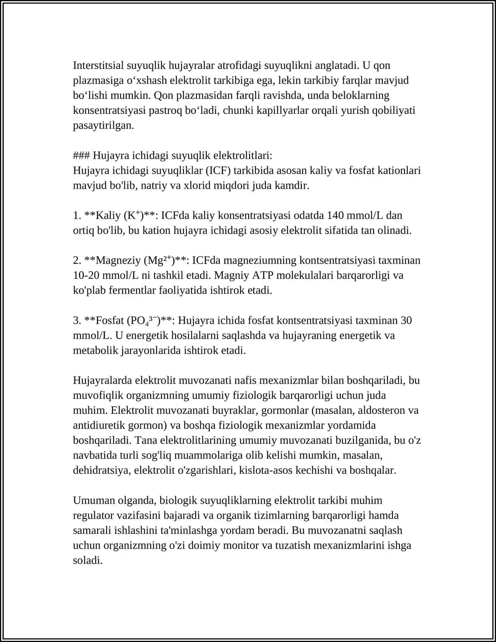 ORGANIZMNING BIOLOGIK SUYUQLIKLARI ELEKTROLIT VA NOELEKTROLITLAR ERITMALARI SIFATIDA 4