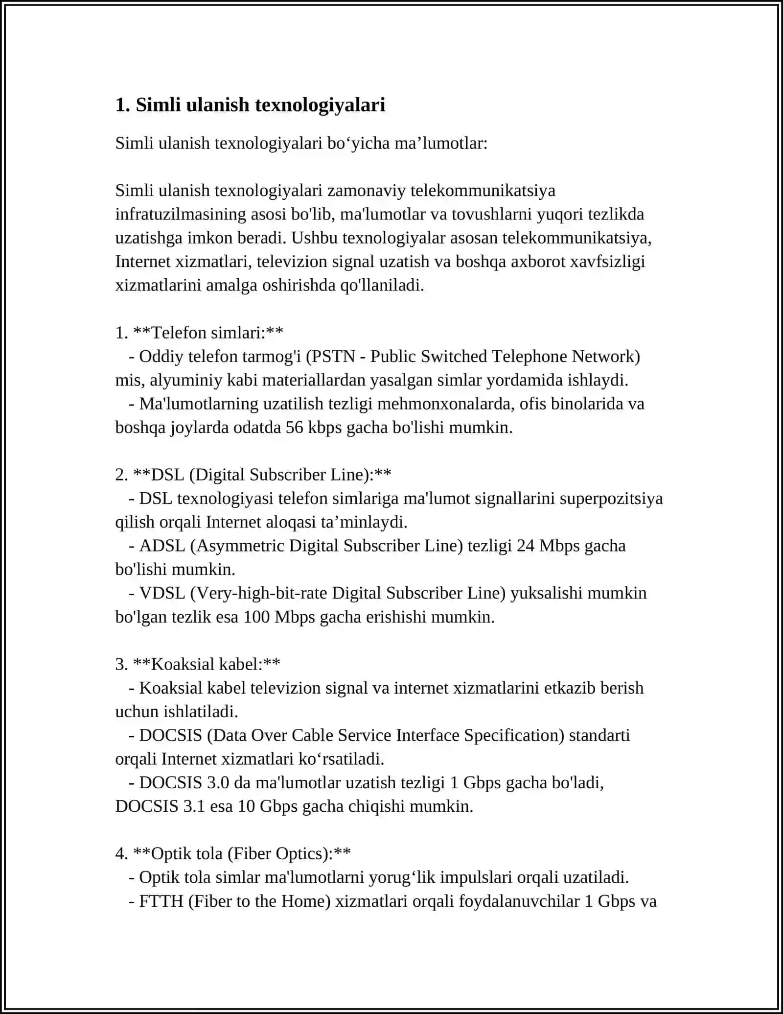 Simli ulanish texnologiyalari 4