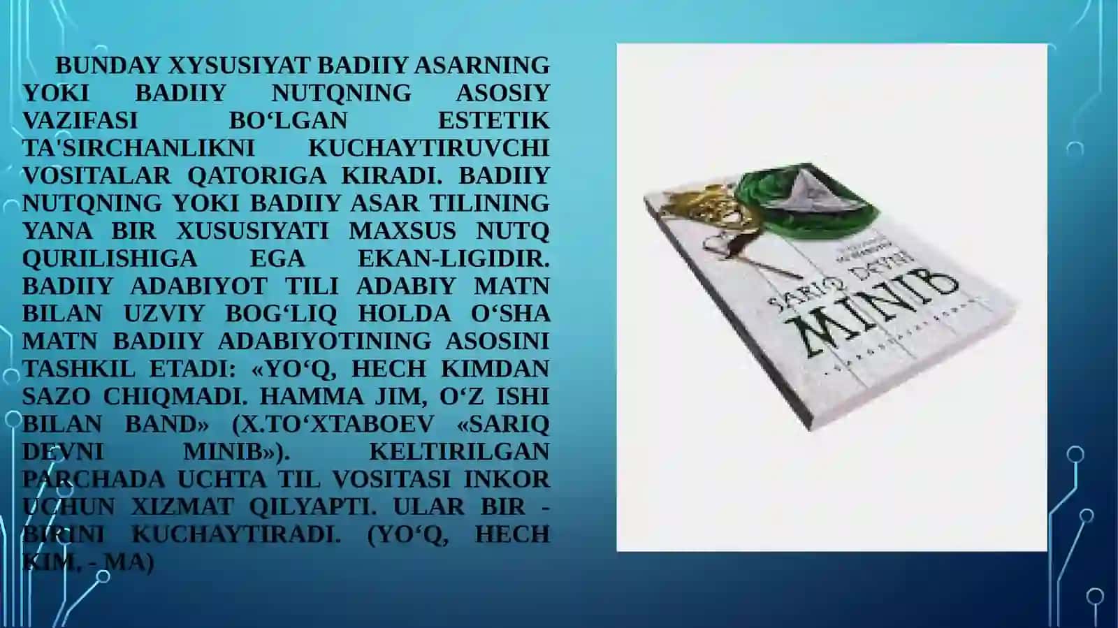 Badiiynutqvauningo’zigaxosxususiyatlari.Adabiytilningvazifaviyuslublari 4