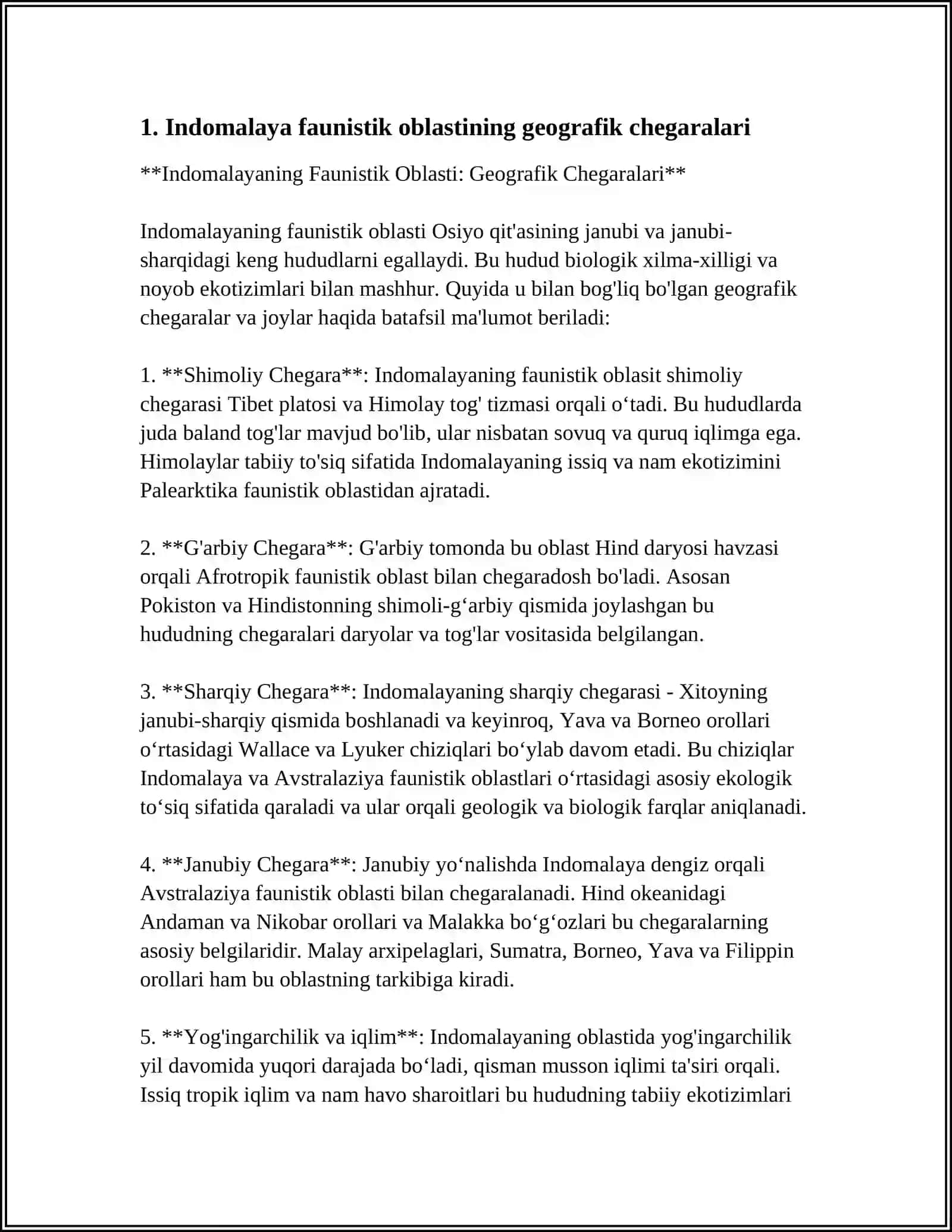 INDOMALAYA FAUNISTIK OBLASTI VA KICHIK OBLASTLARINI HAYVONOT DUNYOSINI OʻRGANISH 4