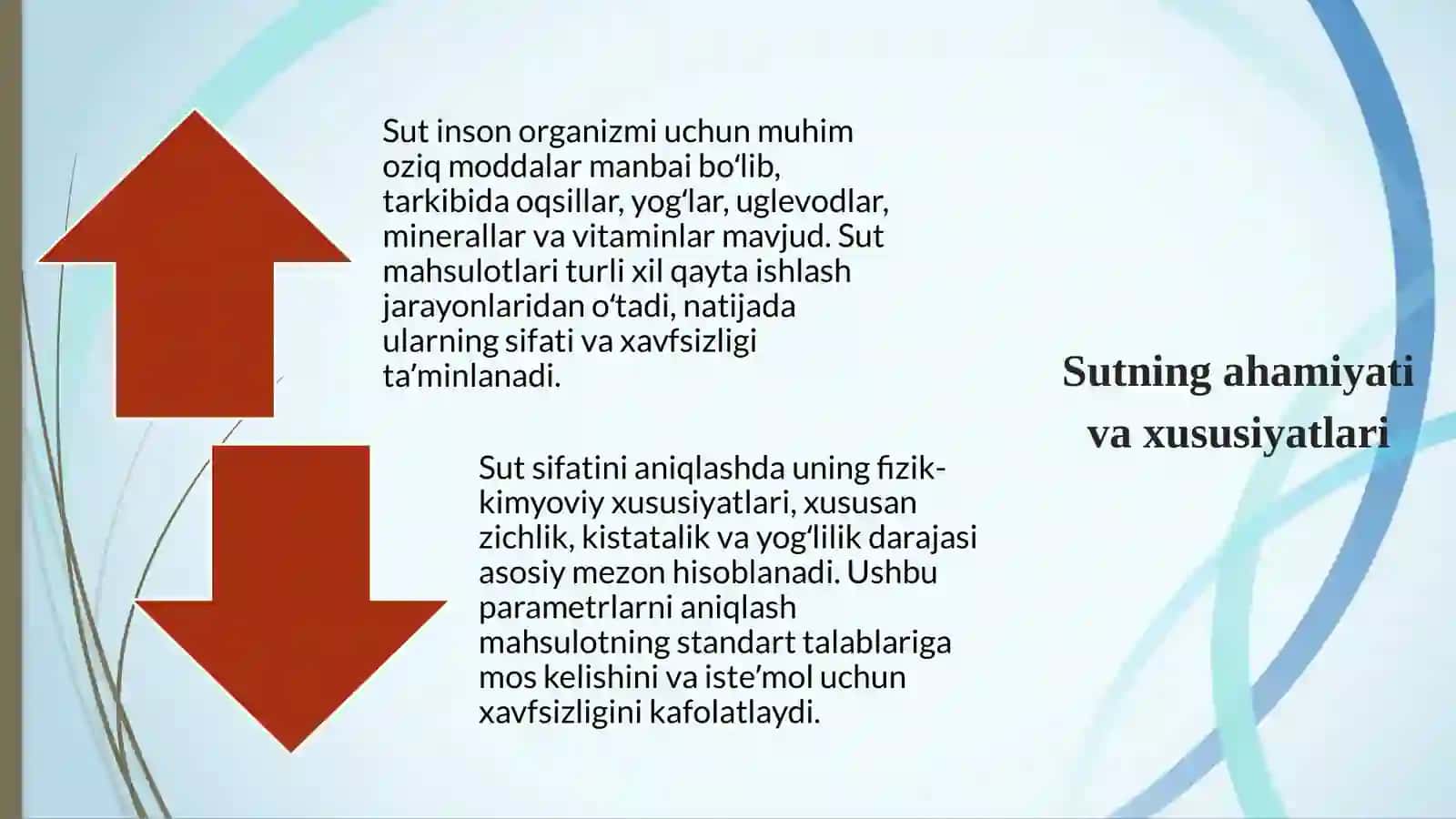 Sut zichligini va pasterizatsiyasini aniqlash, kistataligini va yogʻliligini aniqlash 4