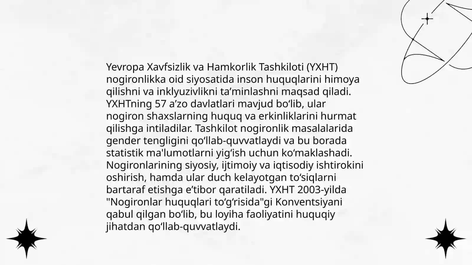 Yevropa xavfsizlik va hamkorlik tashkilotining nogironligi bo'lgan shaxslar haqidagi kursini tamomlash 4