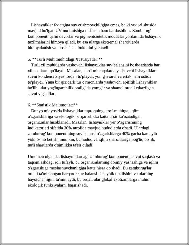 Lishayniklarda zamburug' va suv muvozanati 4