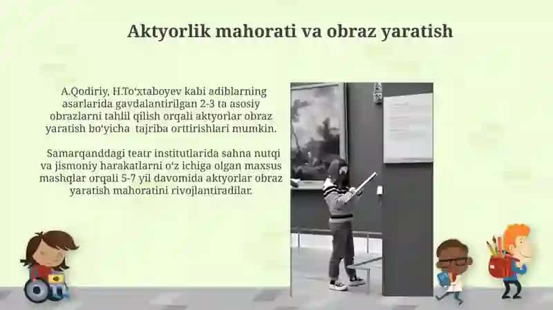 Badiiy asarni sahnalashtirish turlari va uni ko'rsatish metodlari 4