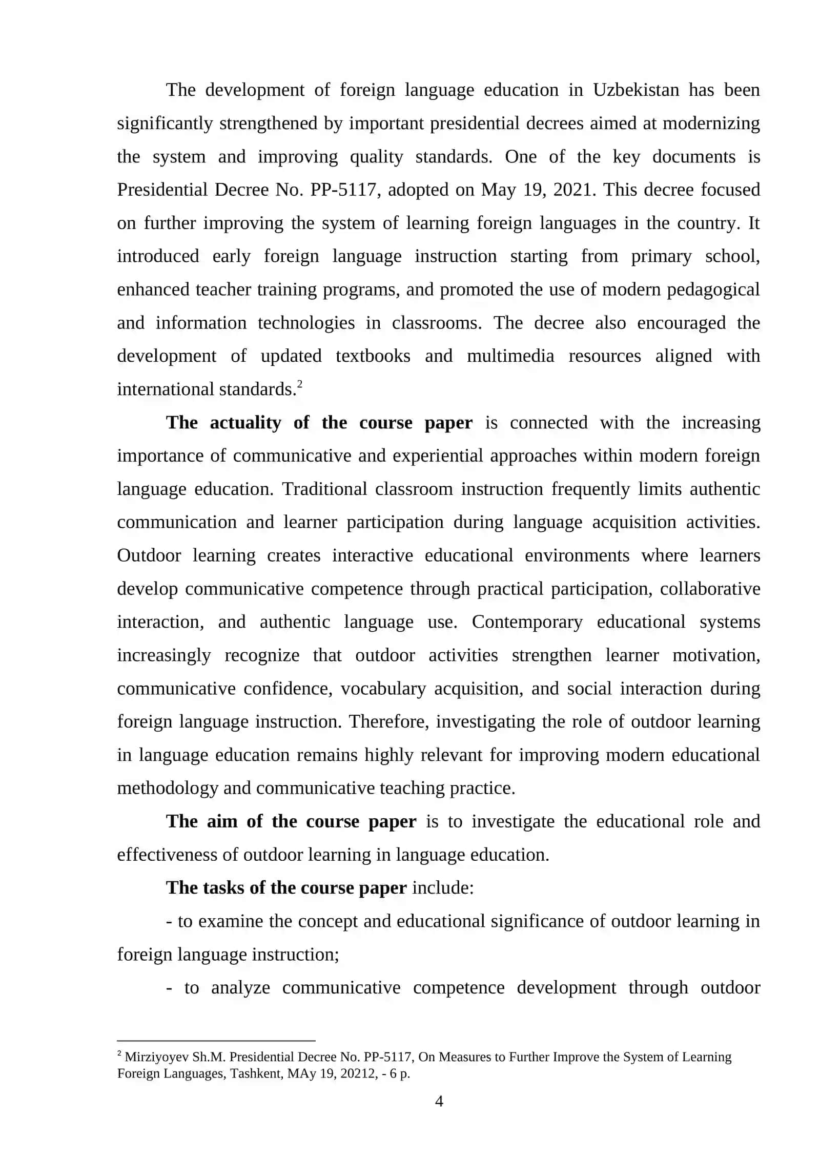 Course Paper: The role of outdoor learning in language education classrooms 4