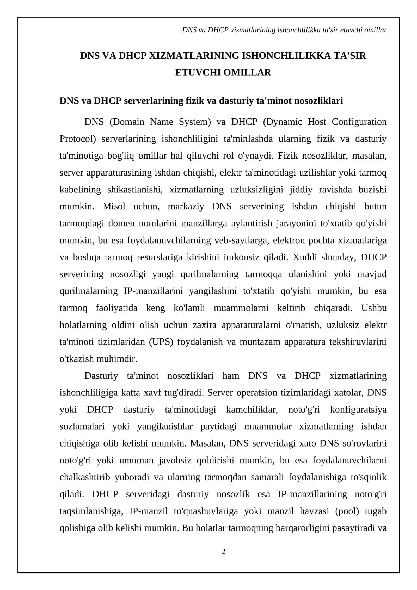 DNS va DHCP server xizmatlarining ishonchliligi va xavfsizlik muammolari 4