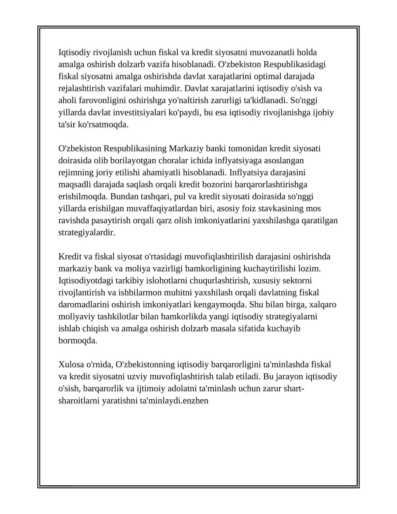 O'ZBEKISTONNING FISKAL-KREDIT SIYOSATIDA MUVOFIGLASHTIRISH MUAMMOLARI 4