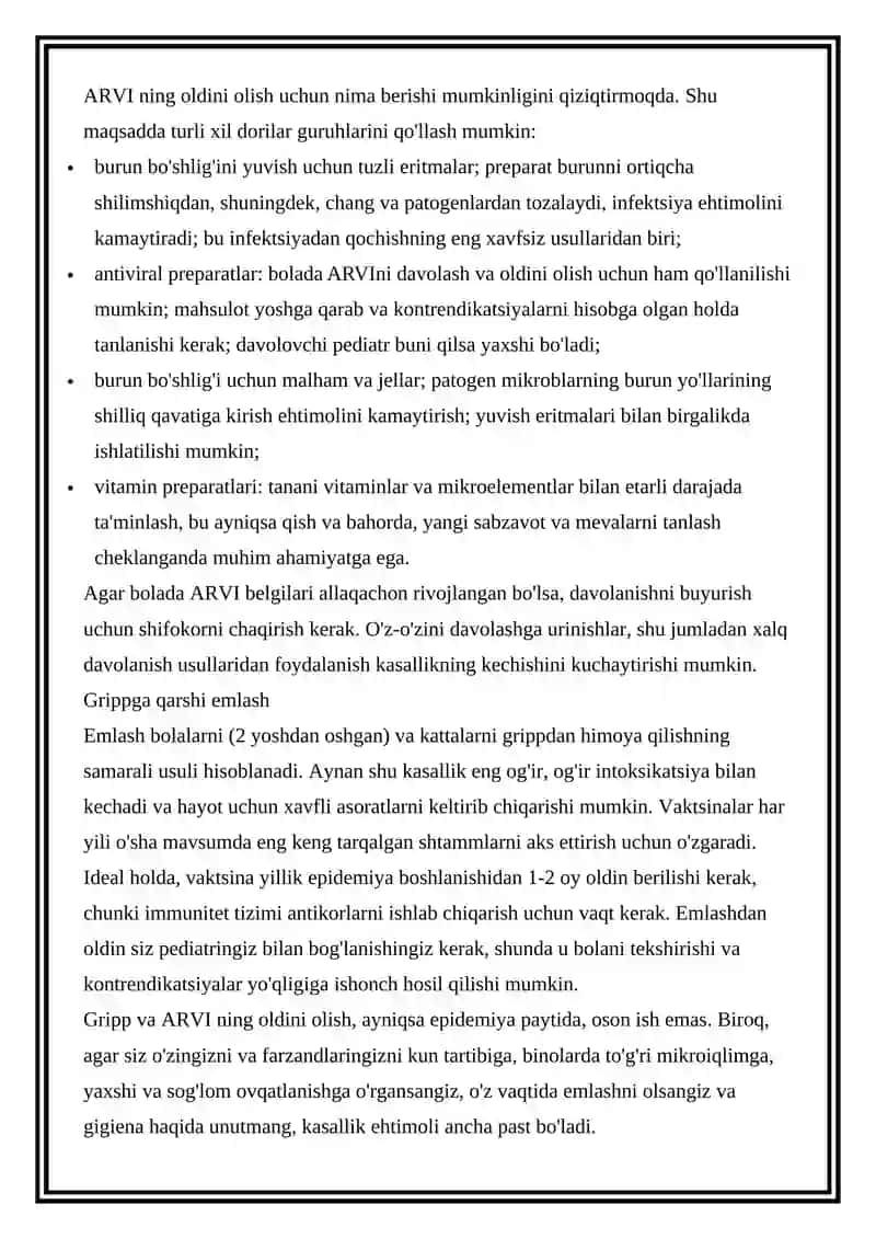 Bolalar va O’smirlarda Mavsumiy kasaliklar Profilaktikasi 4