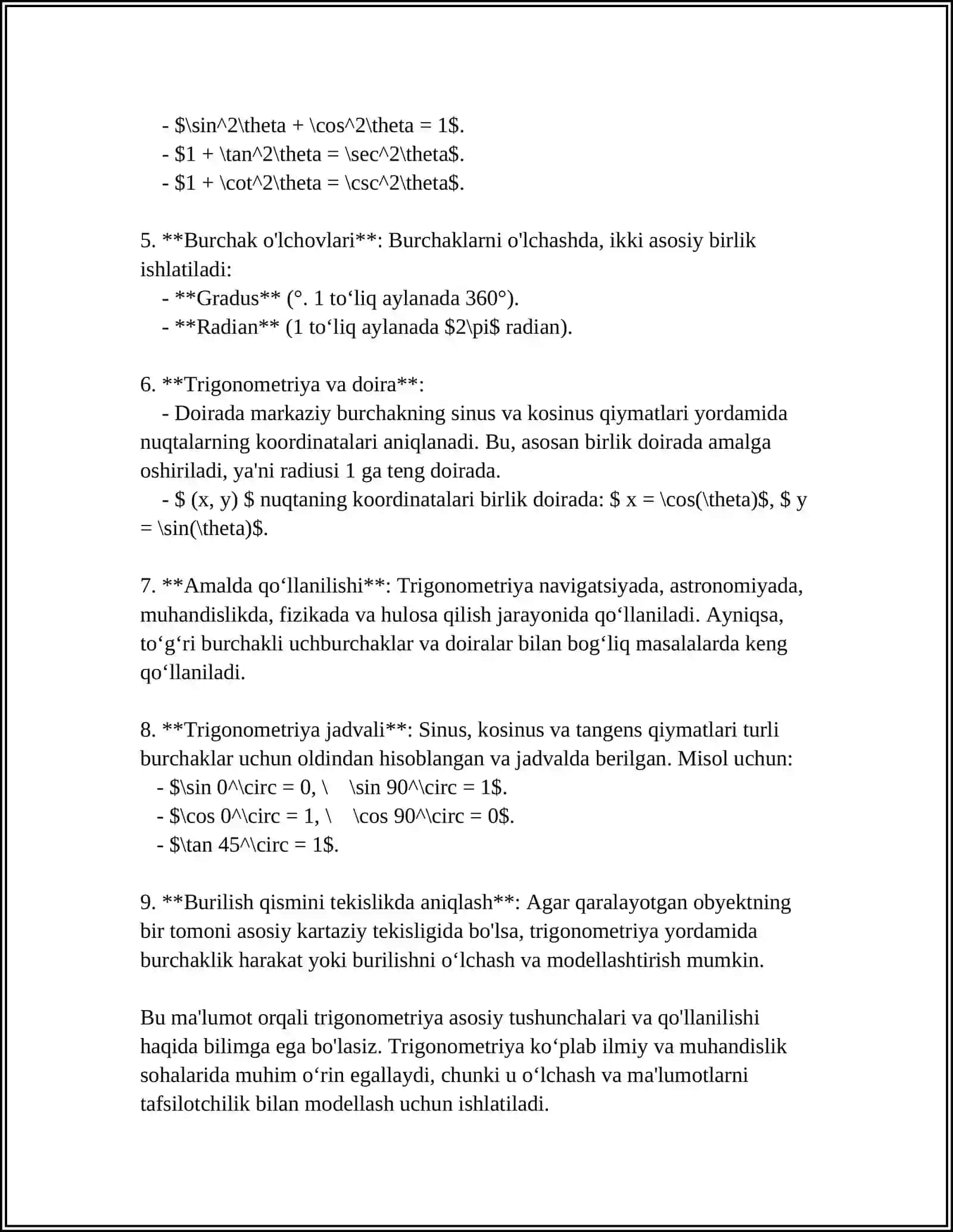 Asosiy Trigonometrik Ayniyatları O'qitish Metodikasi 4