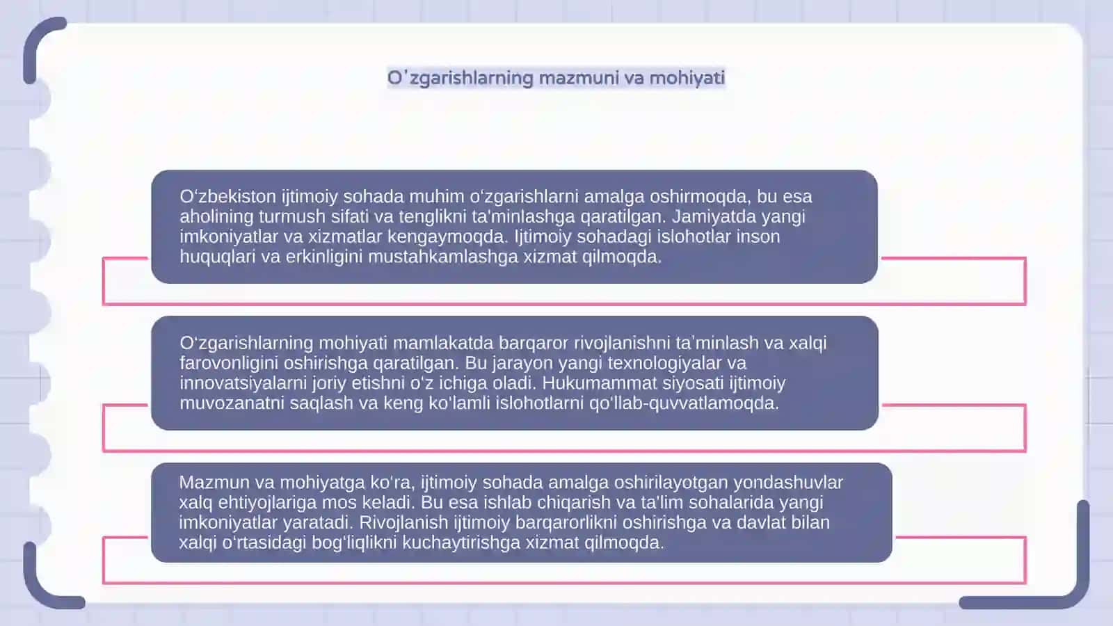 Oʻzbekistonda ijtimoiy sohada amalga oshirilayotgan òzgarishlar mazmun va mohiyati 4