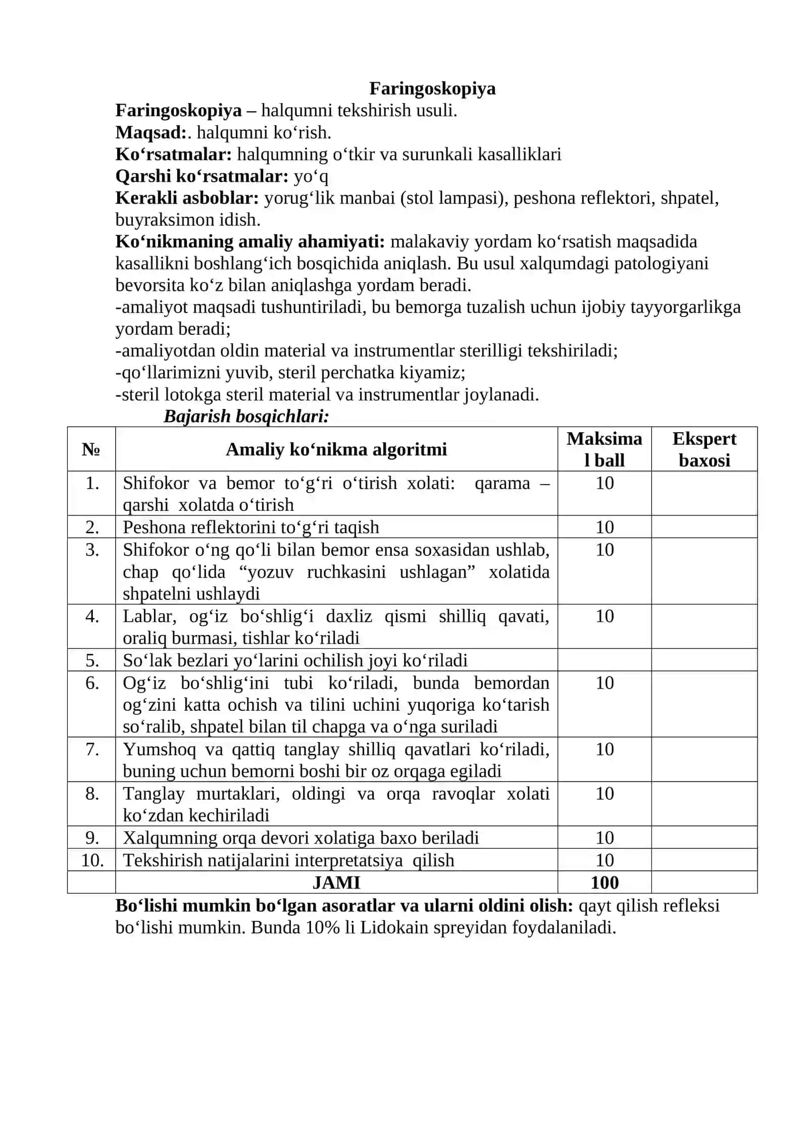 Otorinolaringologiya Fani Bo‘yicha Amaliy Ko‘nikmalarni Bajarish Algoritmi 4