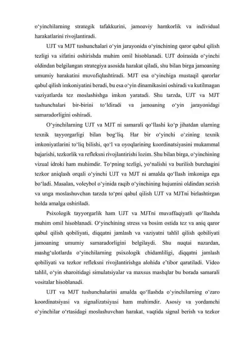 UJT va MJT. To‘siq qo‘yish taktikasi, asosiy yordamchi to‘siq qo’yuvchilarning o‘zaro harakati. 4