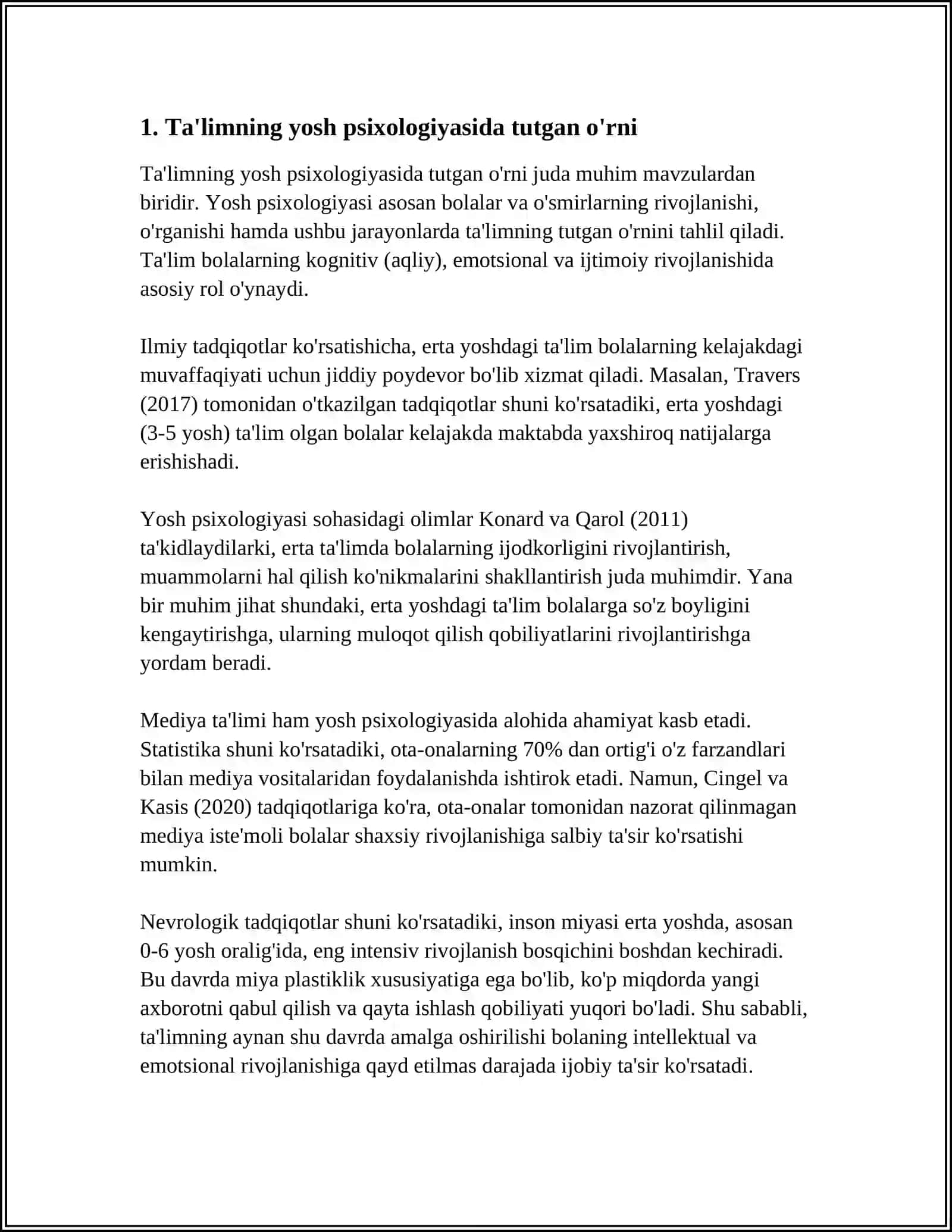 TA'LIMNING YOSH VA PEDAGOGIK PSIXOLOGIYA FANIDA TUTGAN O'RNI, TA'LIM VA AQLIY TARAQQIYOT, O'QITISH FAOLIYATI VA UNING TURLARI 4