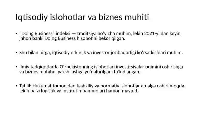 Yangi O‘zbekiston ijtimoiy-siyosiy, iqtisodiy va madaniy hayoti daro‘yberayotgano‘zgarishlarning xalqaro reyting va indekslarda aksetishi 4