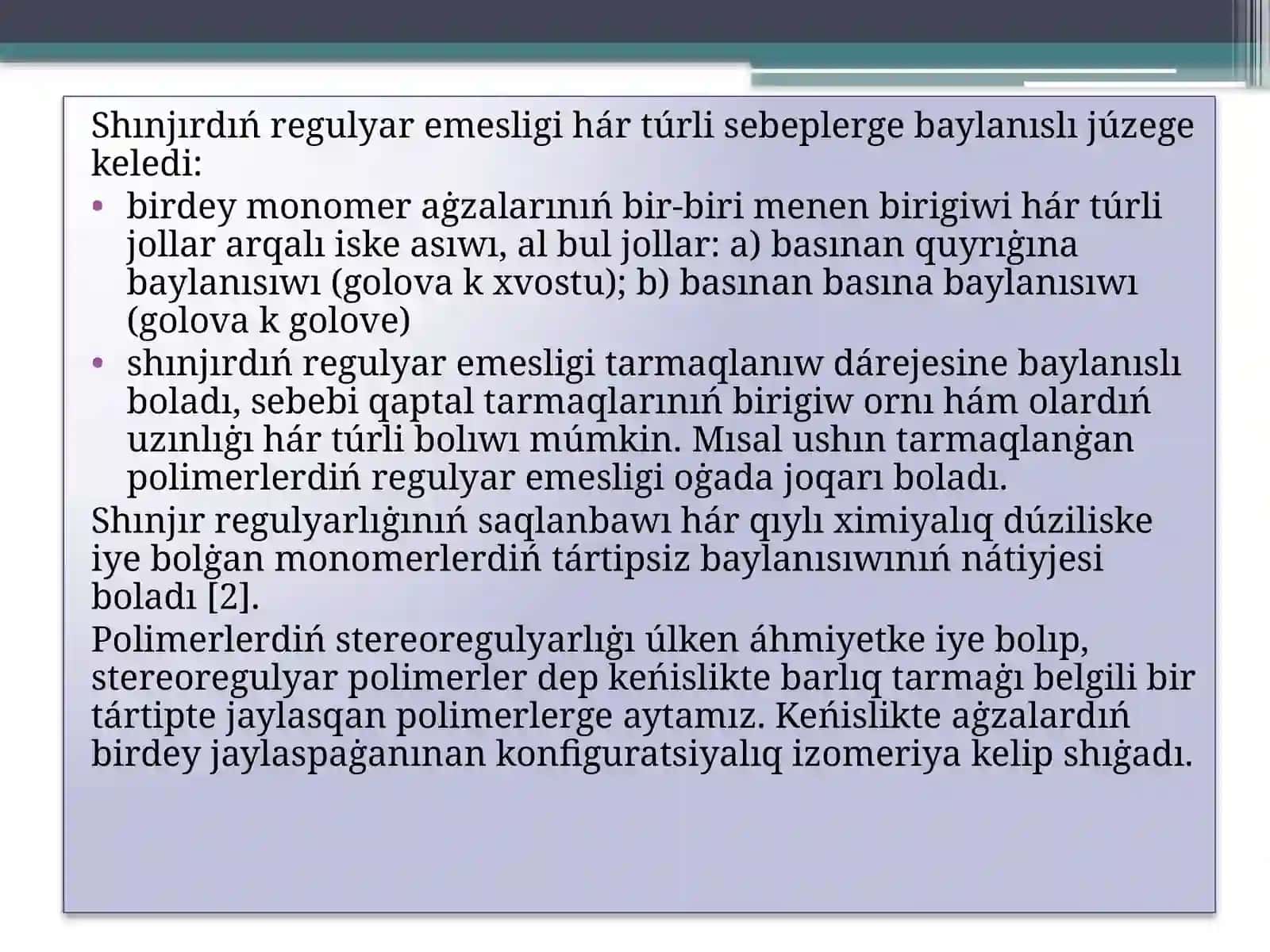 Polimerler fizikasi panineno'zbetin shejumisi 4