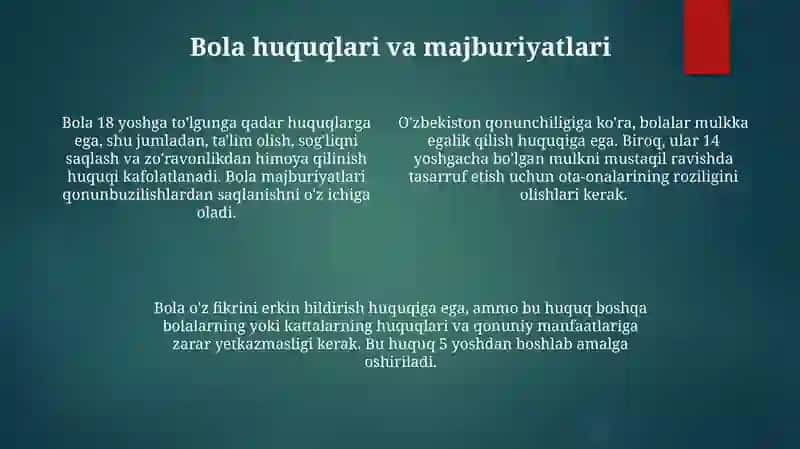 Ota onalar va farzandlarning huquqiy burch va majburiyatlari 4