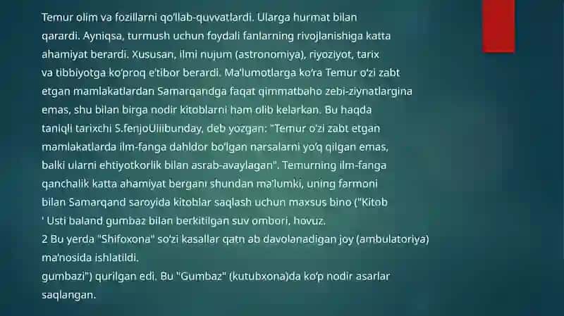 Amir Temur va temuriy davridagi buyuk nomoyondalar 4