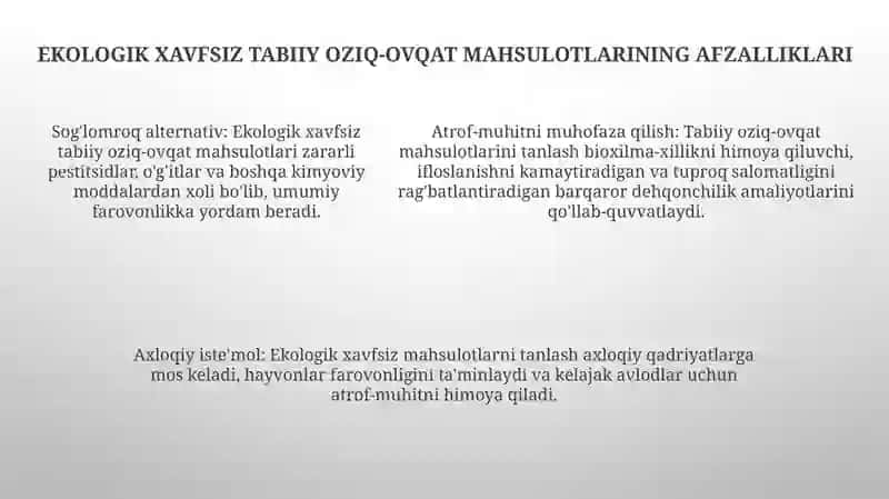 Ekologik Xavfsiz Tabiiy Oziq Ovqat Mahsulotlari 4