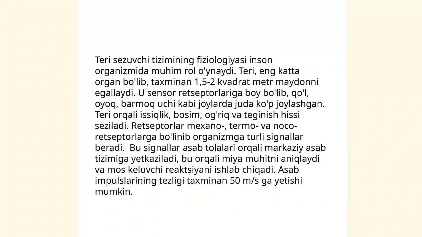 Sensor tizimining yoshga oid (retseptorlar analizatorlar) Fiziologiyasi va gigiyenasi 4