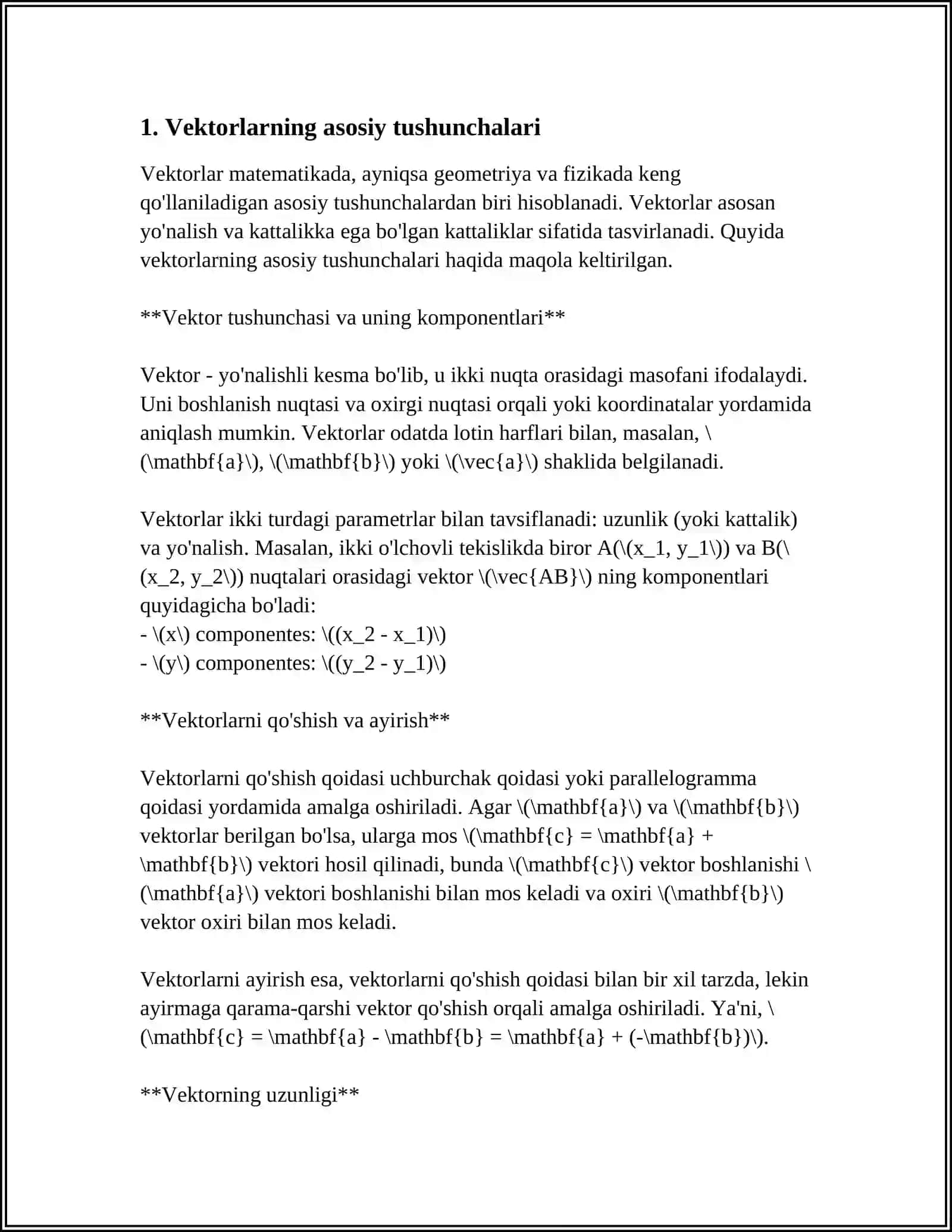 VEKTORLARNING VEKTOR KOʻPAYTMASI ARALASH KOʻPAYTMASI XOSSALARI 4