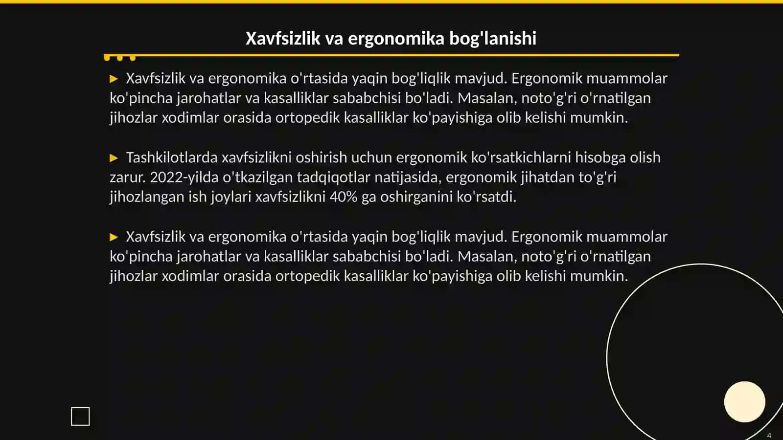 Ergonomik ko’rsatkichlar tahlili 4