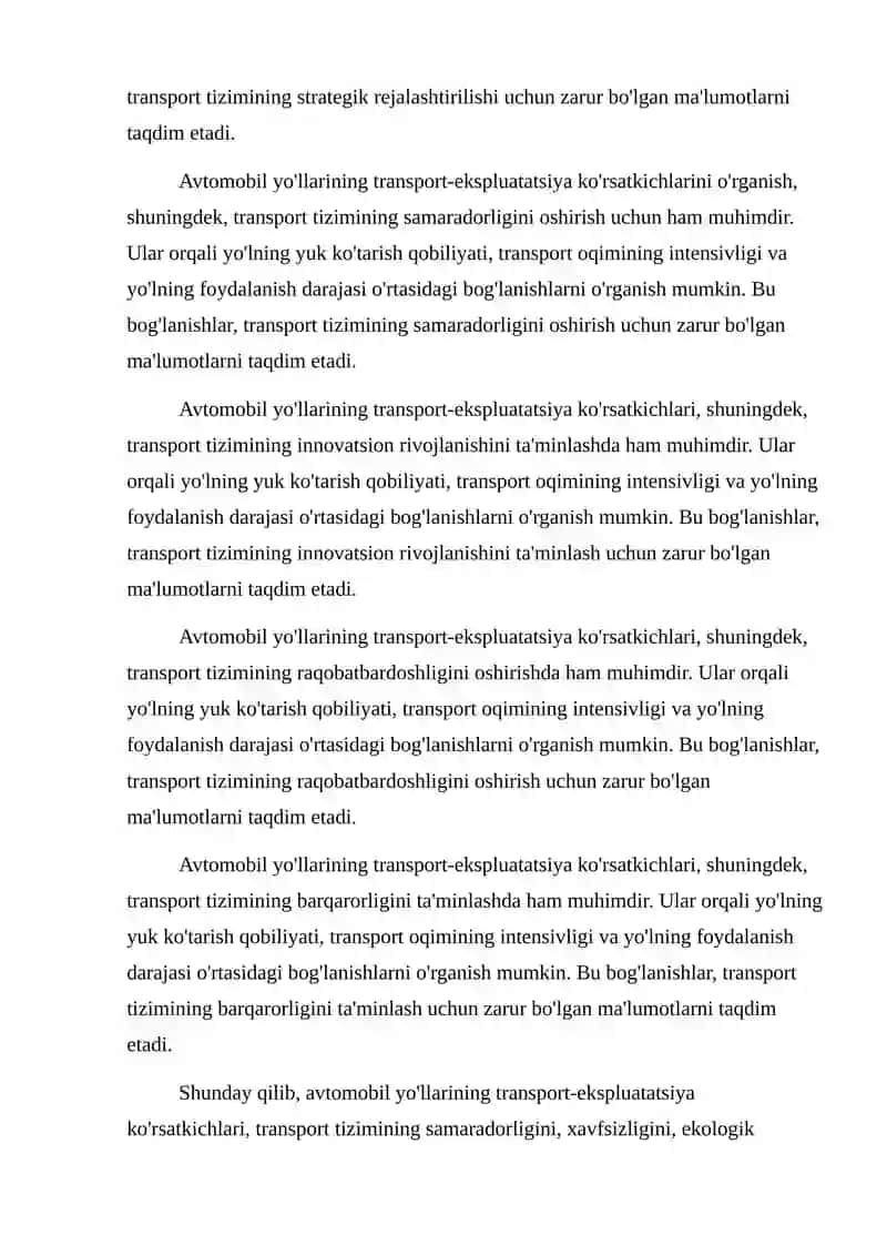 Avtomobil yollarining transport-ekspluatatsiya ko'rsatkichlari 4