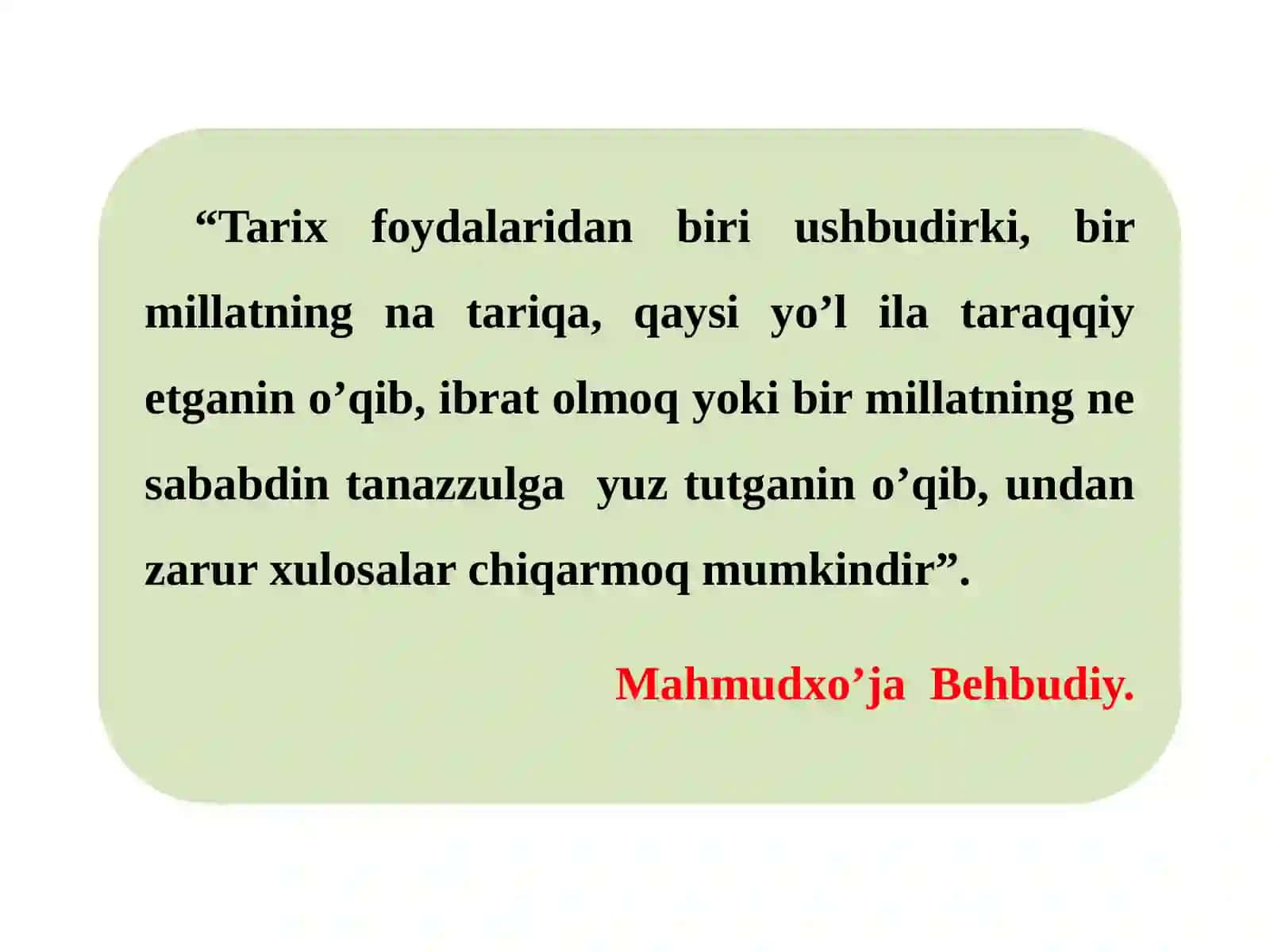 Oʻzbekiston Tarixi fanining predmeti, uni o’rganishning nazariy-metodologik asoslari, manbalari va ahamiyati 4