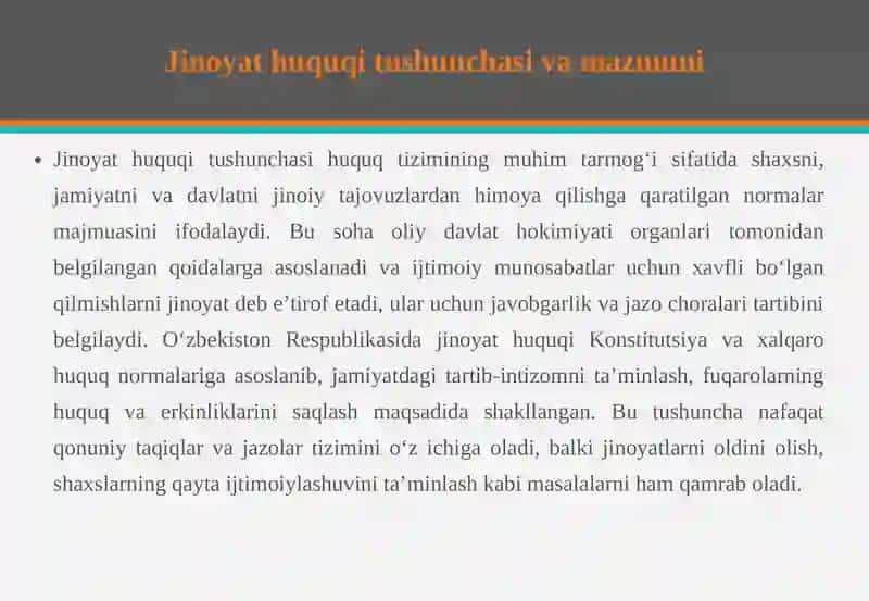 Jinoyat huquq va tushunchasi mavzusi va predmeti 4