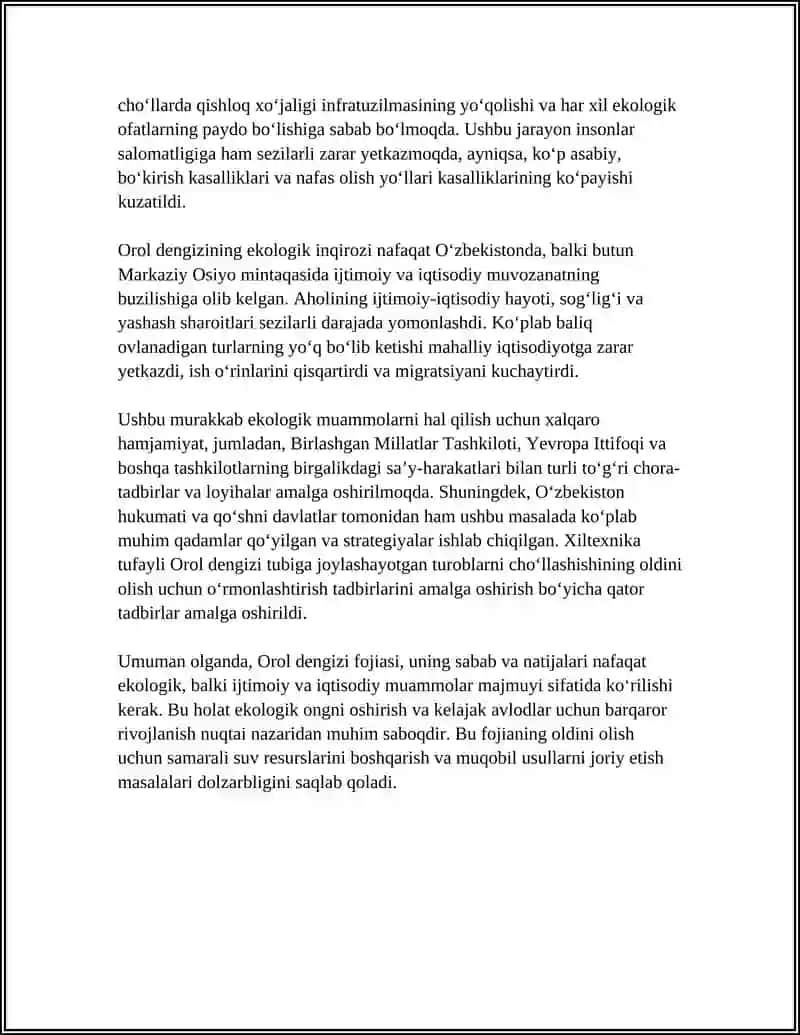 OʻZBEKISTON EKOLOGIK HOLATINI OGʻIRLASHISHI.OROL FOJASI 4