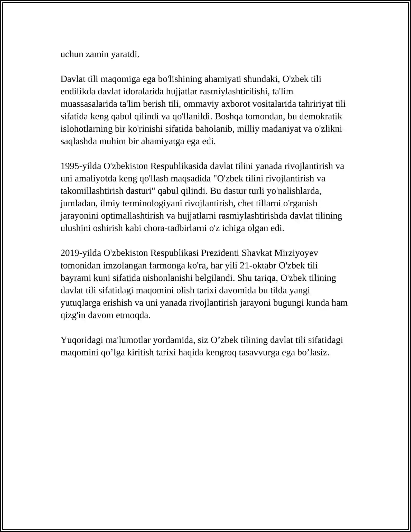 ISTIQLOL VA O'ZBEK TILI.MUSTAQILLIK DAVRIDA O'ZBEKISTONDA TIL SUYOSATI 4