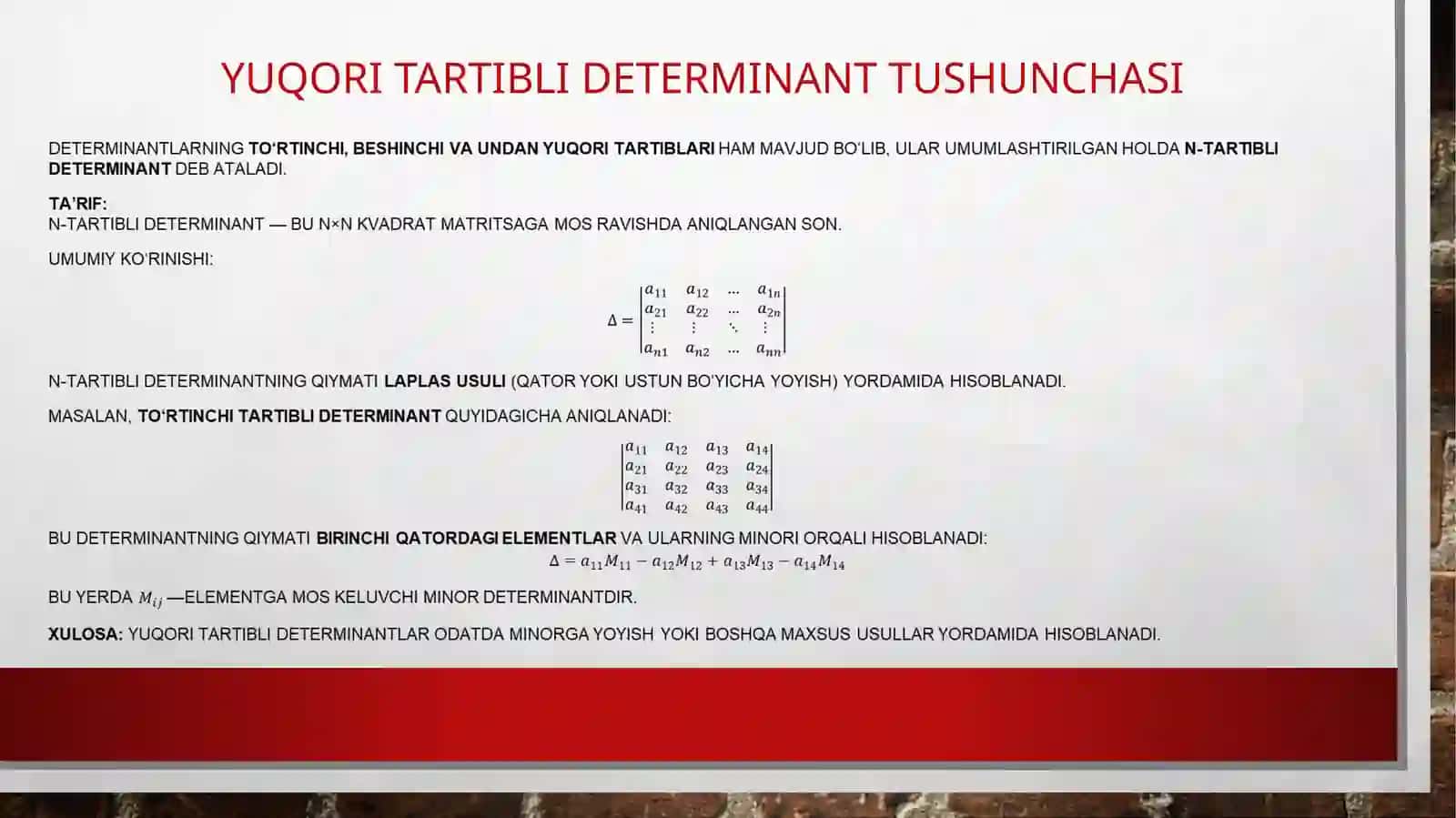 Ikkinchi va uchinchi tartibli determinant tushunchasi 4