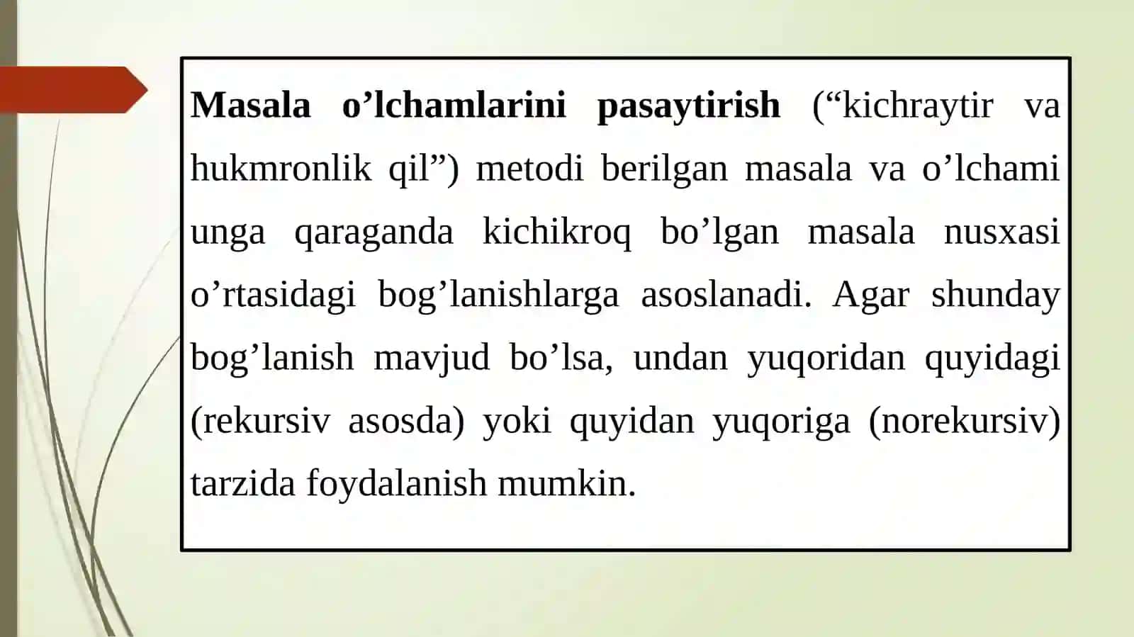 Masalao‘lchamlari nipasaytirish metodi va algoritmlari 4