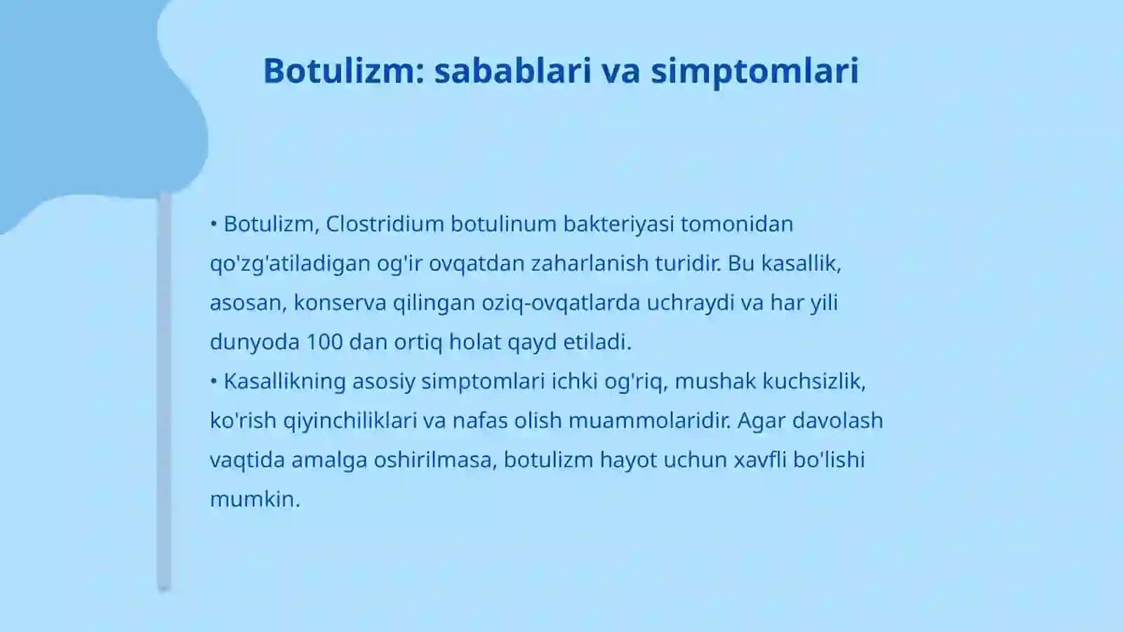 Ovqatdan zaharlanish yuqumli kasallik qo'zg'atuvchilari, botulizm, protey, salmalenoz, stafilakokli ovqatdan zaxarlanishlarni chaqiruvchi infeksiyalar 4