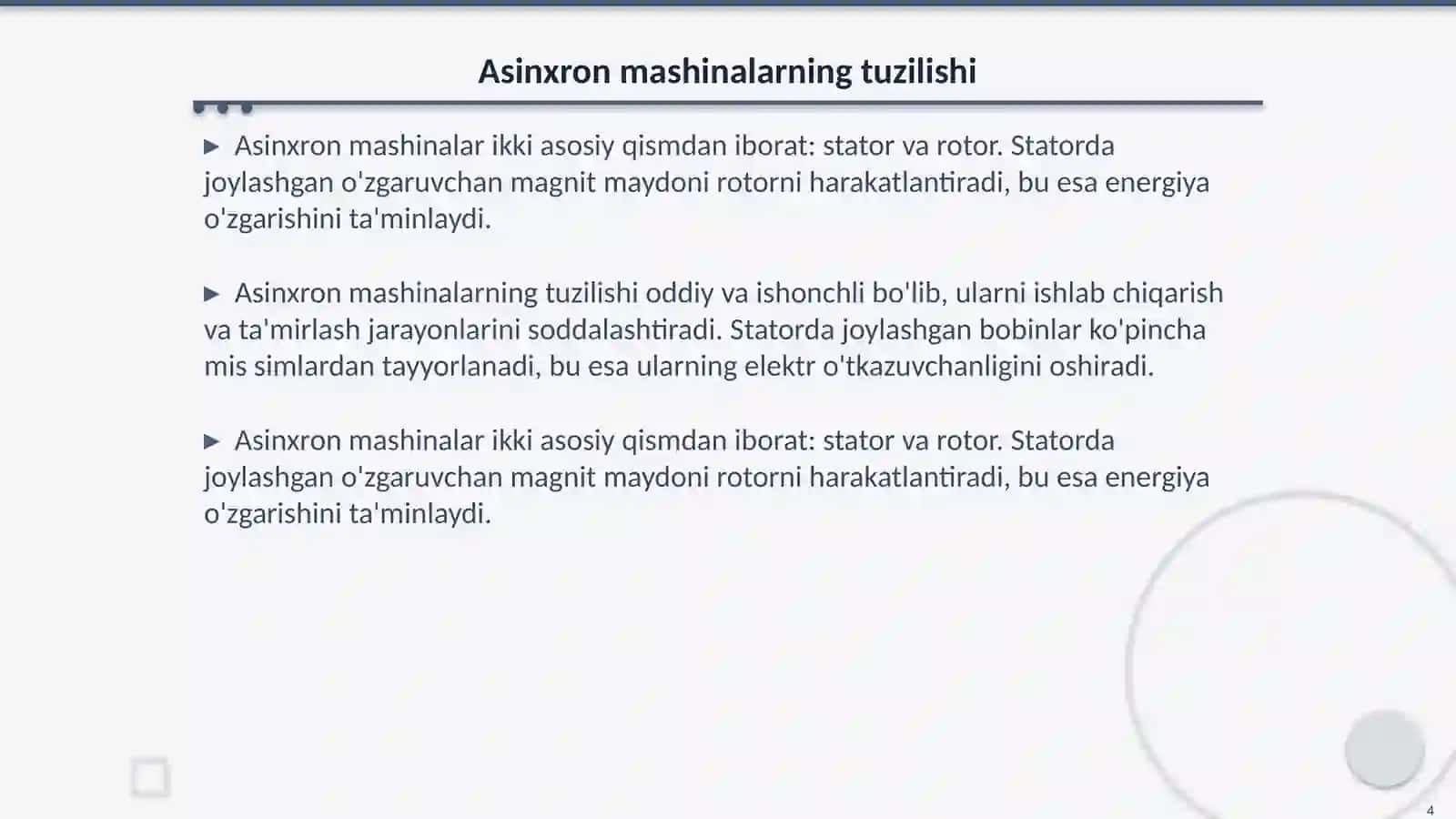 Asinxron mashinaning almashtirish sxemasi 4