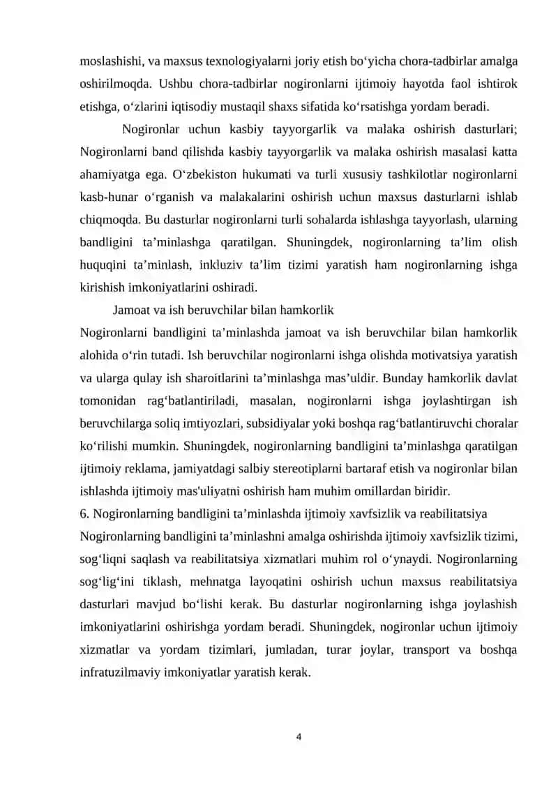 NOGIRONLIGI BOR SHAXSLAR BANDLIGINI TAʼMINLASHGA QARATILGAN FAOLIYAT. 4
