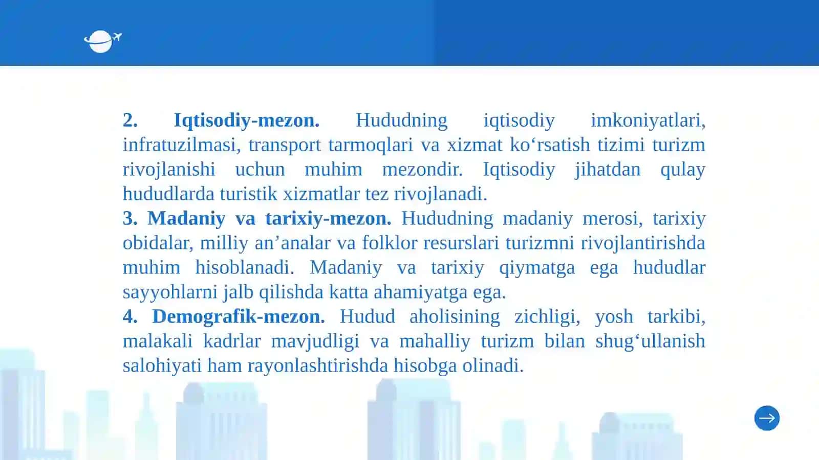Mavzu: Turistik rayonlashtirishning asosiy mezonlari. slayd 4