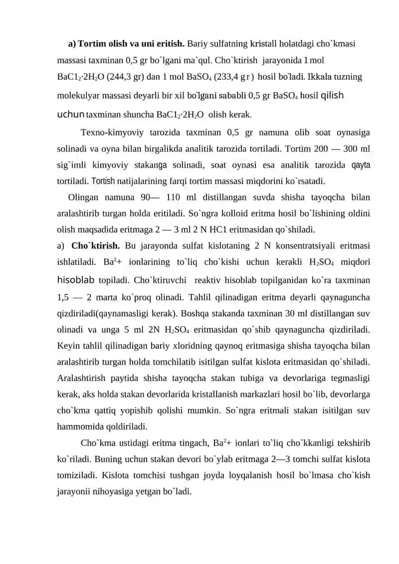 Bariy xlorid tarkibidagi kristallizatsiya suvining miqdorini aniqlash 4