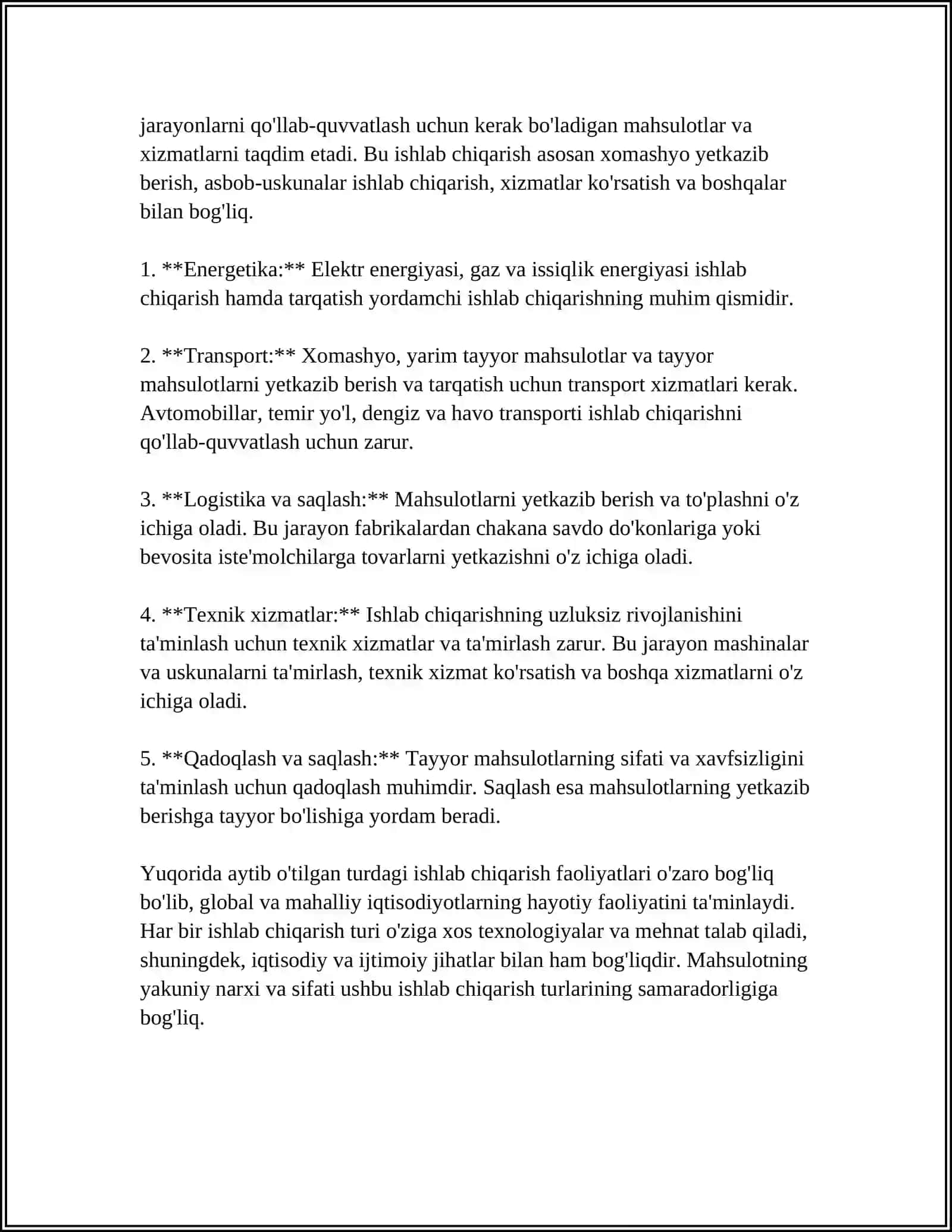 EKSPLUATATSION KORXONA VA BIRLASHMALARDAGI ISHLAB CHIQARISH TURLARI, XAJMI VA TEXNOLOGIK JARAYONLARNING TASNIFI 4